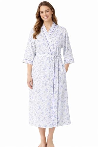Image of ER Direct Ladies Women Marlon Floral Spring Poly Cotton Wrap Robe Dressing Gown Night Dress (Lilac, 28-30)