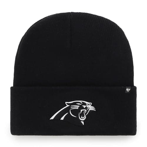 Image of 47 Carolina Panthers NFL Haymaker Unisex Beanie Cuff Knit, One Size Fit, Team Badge, Black