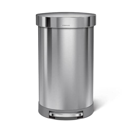 Image of simplehuman CW2030 45L Semi-Round Kitchen Pedal Bin, Silent Soft Close Lid, Strong Wide Pedal, Fingerprint-Proof, Brushed Stainless Steel, W 40.0cm x H 67.0cm x D 36.0cm