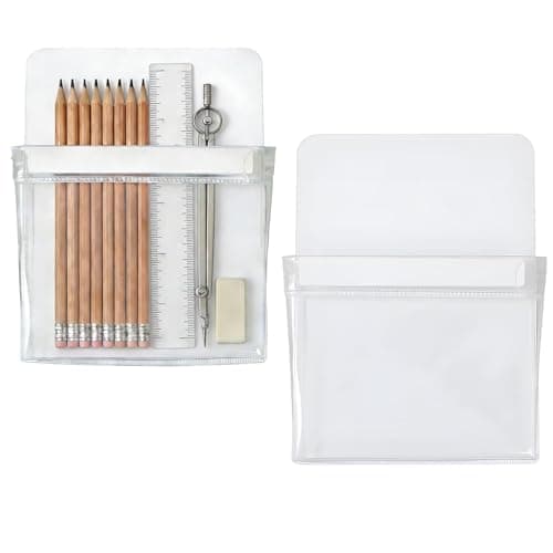 Image of VEINARDYL 2 pcs Magnetic Pen Marker Holders, 4.7" x 6.5" Magnetic Pencil Cup Pouch Clear Magnet Basket for Fridge Whiteboard Pen Storage Locker Accessories