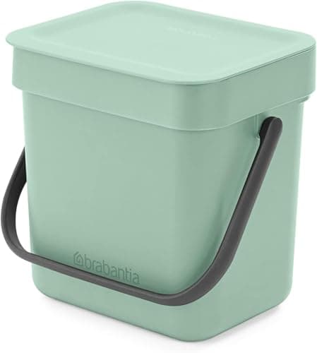 Image of Brabantia Sort & Go Food Waste Bin 3L (Jade Green), Space-Efficient Plastic Recycle Bin with Handle, Removable and Stay-Open Lid, Easy to Clean Kitchen Compost Caddy without Nooks and Rims