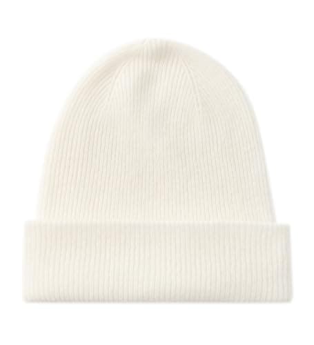 Image of tonten 100% Pure Cashmere Dual-Layer Beanie for Women, Winter Thick Soft Warm Women's Ski Caps (White)