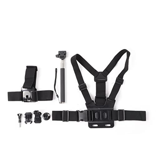 Image of Adjustable Chest Harness Strap and Monopod Stick, Black Head Mounted Bracket with Selfie Stick 21.5-83cm - Stable First Person, Flexible Comfortable Fit, Outdoor Sport