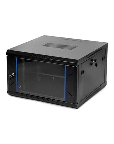 Image of QWORK 6U Network Server Cabinet Enclosure, Wall Mount Server Cabinet Network Rack Vented Enclosure(24" Deep), for 19" IT Equipment, A/V, with Lockable Glass Door & Removable Side Panels, Black