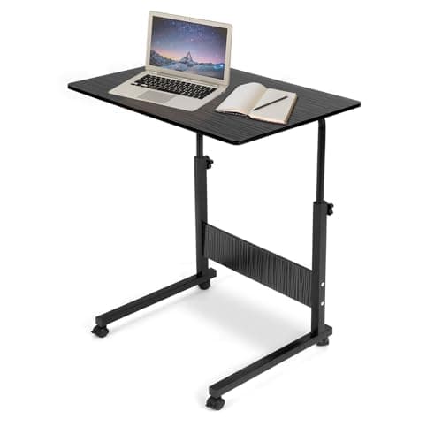 Image of Youyijia Height Adjustable Mobile Table 40x60-(67-80) cm Height Adjustable Laptop Table Workstation Laptop Overbed Multi Table with Metal Frame & Rolling Castors - Black