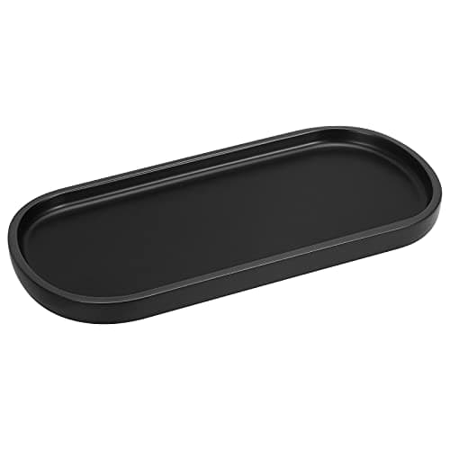 Image of Luxspire Vanity Tray, Toilet Tank Oval Storage Tray, Resin Soap Holder Bathtub Tray, Bathroom Countertop Organization, Vanity Organiser for Candles, Soap, Towel, Plant - Matte Black