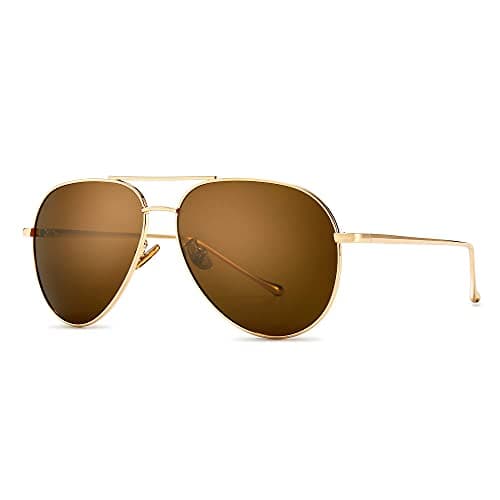 Image of SUNGAIT Women's Oversized Sunglasses Lightweight - Mirrored Polarized Lens (Light-Gold Frame/Brown Lens, 60) 1603TKC UK