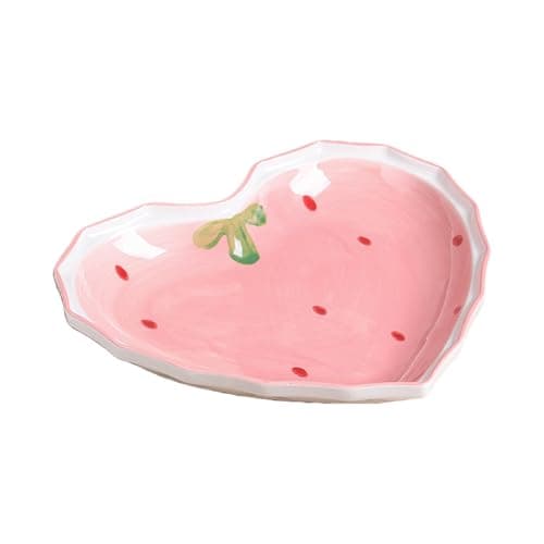 Image of Shurhome Adorable Strawberry Themed Ceramic Bowl Plate Functional Design Bottom Secure Dining for Salad Dessert Ceramic