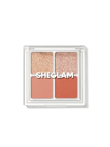 Image of SHEGLAM Cosmic Crystal Eyeshadow Quad 4-Color Matte Glitter Eyeshadow Palette Rose Gold Warm Peach Brown Long Lasting Ultra Pigmented Smooth Blendable Eyeshadow-Charm School