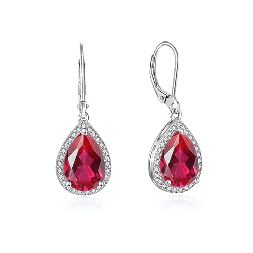 Image of YONVUN Crystal Gemstone Drop Dangle Leverback Earrings Dangly Hanging Teardrop Oval Pear Zircon Diamond Ruby Sapphire Emerald Silver Jewelry Set Gift for Wife Mom Daughter Girlfriend