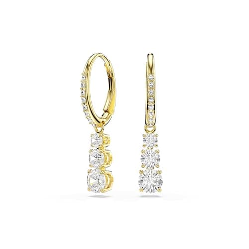 Image of Swarovski Stilla Attract Hoop Earrings, Round cut, White, Gold-tone plated