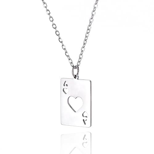 Image of VASSAGO Men Women Ace of Spades Necklace Hip Hop Playing Card Pendent Stainless Steel Gothic Poker Card Necklace Punk Rock Jewelry