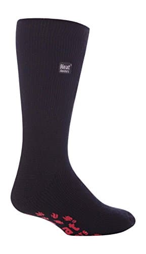 Image of HEAT HOLDERS 1 Pair Mens GENUINE Thermal Slipper Socks 12-14 uk 46-50 Eur BIGFOOT Black with Red Pads
