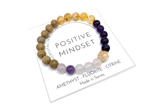 Image of Positive Mindset Crystal Bracelet - Positive Vibes Only Crystal Bracelet - Citrine, Smoky Quartz, Clear Quartz - Oil Diffuser Bracelet (5.5 inch)