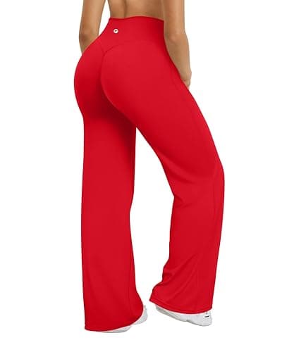 Image of OQQ Women's Yoga Trousers Loose Stretchy High Waist Casual Straight Trousers Wide Leg Pants for Women Red