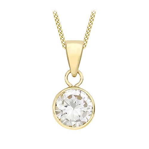 Image of CARISSIMA Women's 9 ct Yellow Gold 7 mm Round Cubic Zirconia Pendant on 9 ct Yellow Gold 0.7 mm Diamond Cut Adjustable Curb Chain Necklace of Length 46 cm/18 Inch