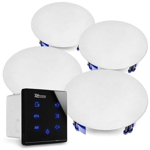 Image of Power Dynamics A100B Bluetooth Ceiling Speaker System with Wall Mounted Touch Panel Amplifier, 4x 2-Way Ceiling Speakers, USB Micro SD MP3 Playback & Remote Control