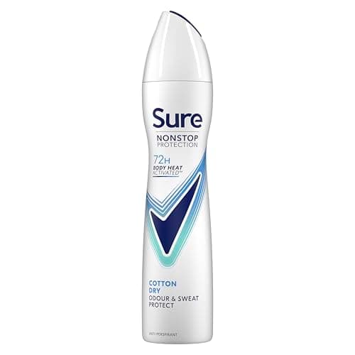 Image of Sure Women Nonstop Protection Cotton Dry Deodorant Body Spray Antiperspirant with body heat activated technology for 72 hour odour and sweat protection 250 ml, Pack of 6