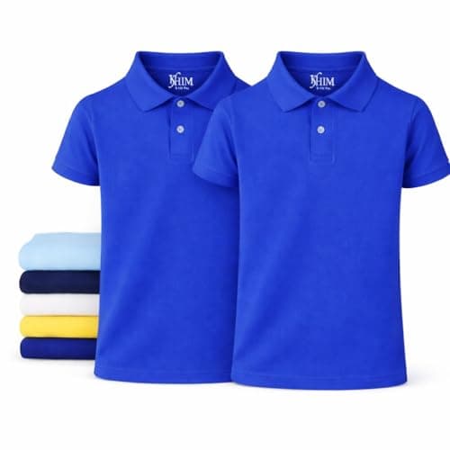 Image of KHIM Unisex Polo Short Sleeve Polycotton Boys Girls School Uniform Plain Half Sleeve Shirts Sports Wear Indoor Outdoor (UK, Age, 11 Years, 12 Years, Regular, Royal Blue 2 Pack)
