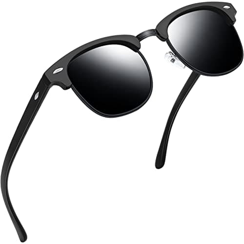 Image of Joopin Semi-Rimless Polarised Sunglasses for Men, UV400 Protection Classic Horn Rimmed Half Frame Womens Sunglasses(Matte Black Frame Black Lens)