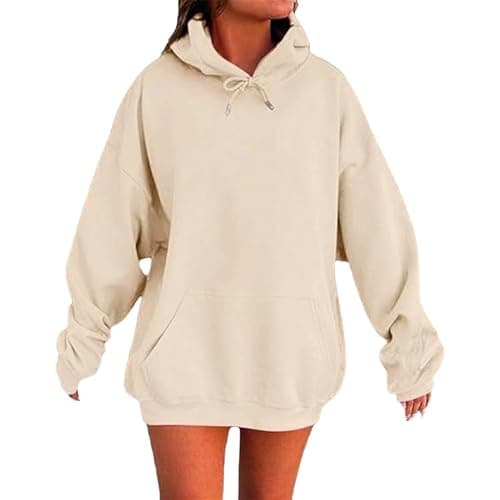 Image of Womens Hoodies Womens Hoodies Oversized Ladies Casual Pullover Tops Long Sleeve Solid Color Hoodie Autumn Winter Sweatshirts with Pockets Women'S Sweatshirts Beige