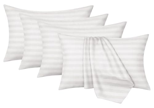Image of Moonlight Bedding Pillow Cases 4 Pack - White Stripe 50x75cm Luxury Pillowcase Brushed Microfiber Hotel Quality Pillow Cover - Super Soft and Breathable Pillow Case