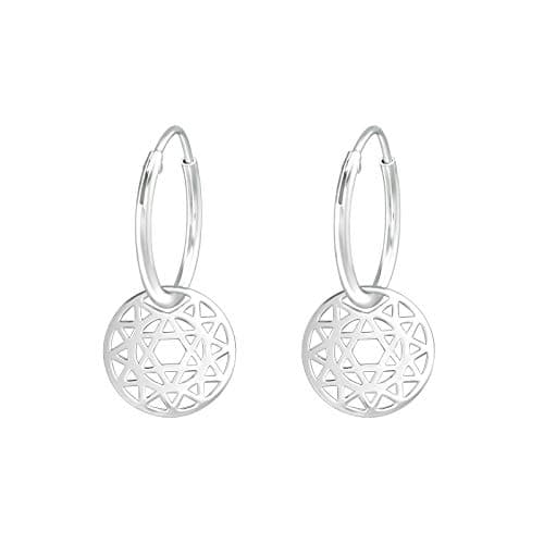 Image of I love silver jewellery Star Cut Out Disk Small Sterling Silver Hoop Earrings - Size 12mm