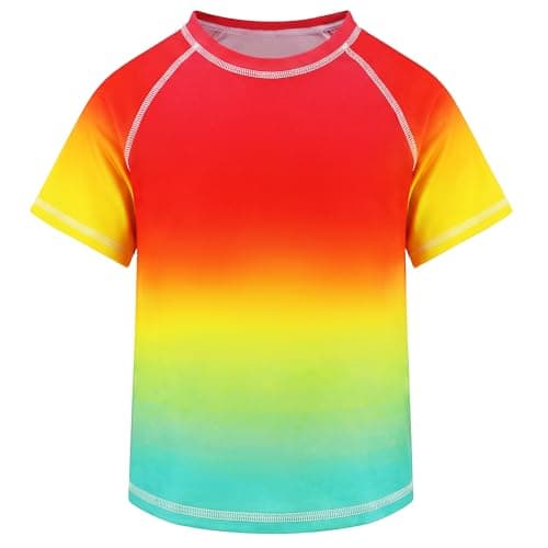 Image of Tokeya Boys Rash Guard UPF 50+ UV Protection Kids Short Sleeve Swim Shirt Summer Quick Dry Breathable Rashguard Vest for Surfing Swimming Beach Water Sports Top Wear Age 6-7 Years, Gradient Red