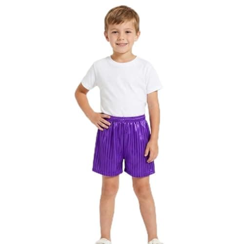 Image of Kids Shadow Stripe Shorts - Unisex School PE Sports Trunks | Boys Girls Breathable Football Soccer Gym Wear | Ages 2-13 (UK, Age, 11 Years, 12 Years, Regular, Purple)