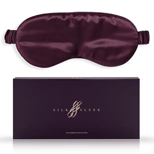 Image of SILKSLEEK Eye Mask for Sleeping, 22 Momme Pure Mulberry Silk Sleep Mask Filled with 100% Pure Silk, Travel Essentials, Super Soft & Comfortable Blackout Eye Mask in Gift Box… (Burgundy)