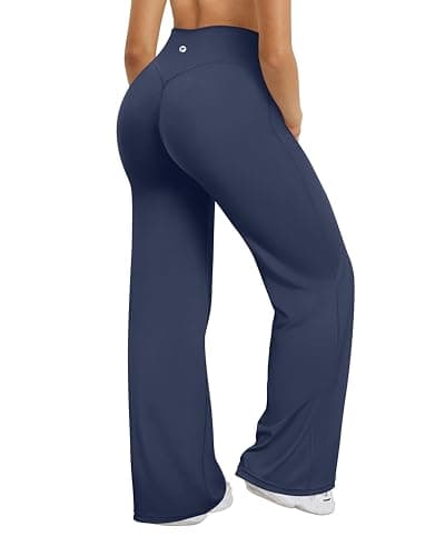 Image of OQQ Women's Yoga Trousers Loose Stretchy High Waist Casual Straight Trousers Wide Leg Pants for Women Navyblue
