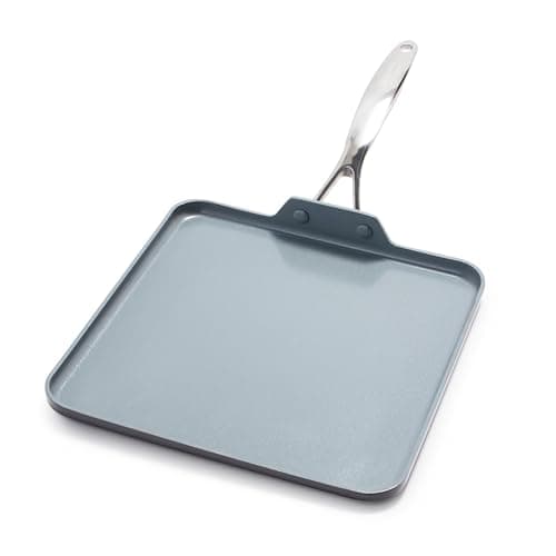Image of GreenPan Valencia Pro Hard Anodised Healthy Ceramic Non-Stick 28 cm Square Griddle, Pancake & Crepe Pan, PFAS-Free, Induction, Oven Safe, Grey