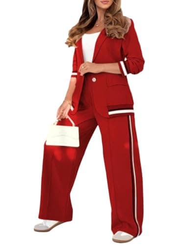 Image of Generisch Women's Trouser Suit Elegant Business Suit Set Trouser Suits Blazer Trousers 2-Piece Suit Lapel Office Two Piece Slim Fit Streetwear Festive Women's Suit Trouser Suit Women, A red, 3XL