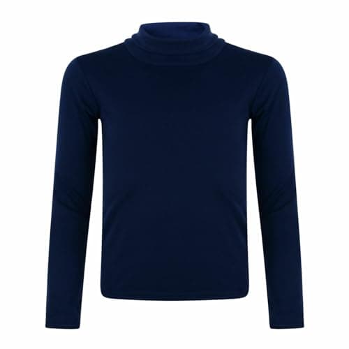 Image of Label Cutters Kids Plain Polo Neck Roll Neck Tops Long Sleeve 2 to 14 Years (Navy 13-14Y)