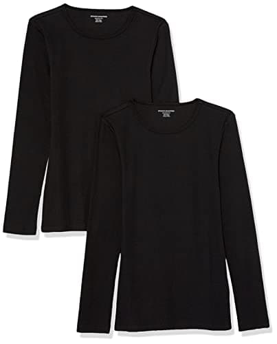 Image of Amazon Essentials Women's Slim-Fit Long Sleeve Rib Knit Crew Neck Top (Available in Plus Size), Pack of 2, Black, XL