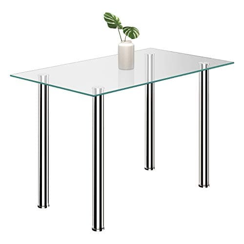Image of JEFFORDOUTLET Modern Glass Dining Rectangle Table with Chromed Legs,Kitchen Dining Room Furniture