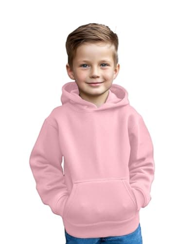 Image of Aykiz Kids Boys Girls Plain Pullover Hoodie, Sweatshirt, Fleece Hooded Jumper, PE School Jumper, Warm Coats Long Sleeve Top New Casual Fashion For Childrens Unisex Age 3-13 Years Baby Pink