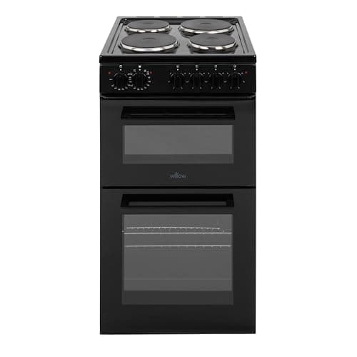 Image of Willow WE50TSB 62L Freestanding Electric Cooker, 50cm Wide Twin Cavity Cooker with Solid 4 Plate Hob, 31L Capacity Grill Cavity, 2 Year Warranty - Black