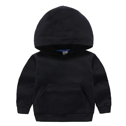 Image of Baby Boys Girls Hoodie Cotton Thick Long Sleeve Hooded Sweatshirts Plain Soft Warm School Sport Hooded Tops Clothes Infant Lightweight Casual Sweatshirts (Black, 18-24 Months)