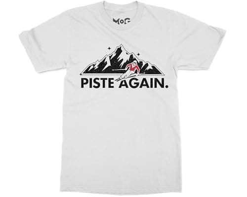 Image of Piste Again Funny Skiing T-Shirt - Adult - 4XL - White - Winter Holiday Shirt - Skiing Graphic Tee Gift - Ski Season Clothing - Snow Adventure Tee for Ski Lovers