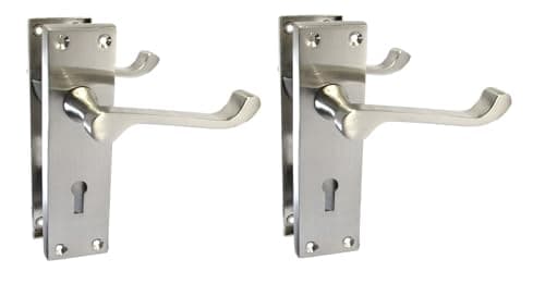 Image of Epsom Door Handle Victorian Scroll Satin Nickel Lock Set – Backplate Design 150mm x 42mm – Includes 3-Lever Mortice Sash Mechanism – 2 Pairs