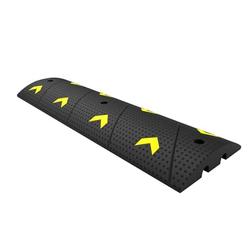 Image of 1 Meter Speed Ramp Hight 6 cm - Black | Reflective Traffic Safety Speed Ramp with 2 Channel Cable Protector | Heavy Duty Cable Protector | Non-Slip Speed Deceleration Hump with Screw and Anchor