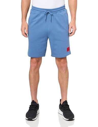 Image of HUGO Men's Square Logo Pull on Jersey Shorts, Blue Explorer, XX-Large
