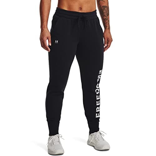 Image of Under Armour Freedom Rival Fleece Womens Joggers, Black-white, S