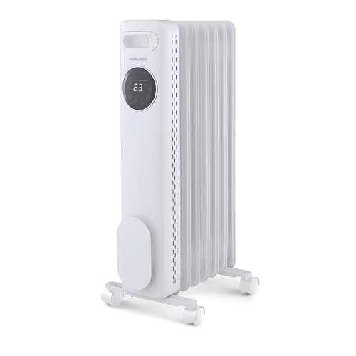 Image of Morphy Richards HeatFlux Digital Oil Filled Radiator 1500W, Remote Control, 15m2 Coverage, Personalised Warmth, Timer, Eco Mode, Auto Switch off, Touch Panel, Cord Storage, White, 827501