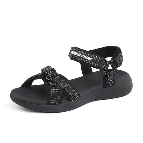 Image of DREAM PAIRS Women's Outdoor Sport Sandals Summer Walking Comfortable Sandals Casual Beach Sandals QDL19001L Black Size 6 UK/8 US