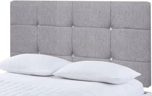 Image of Elixir Furniture Roma Cube Divan Bed Headboard | Elegant Chenille Fabric Headboards for 5ft King size Bed | Light Grey color with wooden material Stylish headboards for beds (Light Grey, 5ft King)