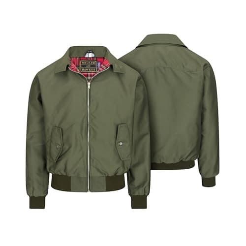 Image of WALKER AND HAWKES - Men's Black Classic Harrington Sports Smart Casual Spring Jacket - Olive - Small