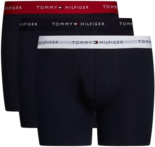 Image of Tommy Hilfiger Men’s 3 Pack Cotton Boxer Briefs, Multicolor (Primary Red/White/Desert Sky), XL