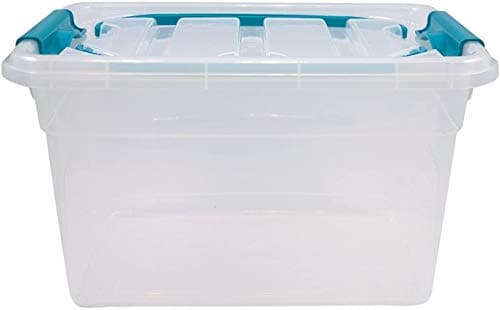 Image of Whitefurze 2 X Carry Box Secure Lid Strong Handle Clear Plastic Storage Container Teal Clip 13L